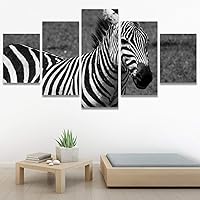 SIGNWIN 5 Panel Canvas Wall Art Animals Black and White Dramatic Duotone Expressionism Grey Modern Artwork for Home Decorations Ready to Hang - 60