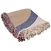 Bloomingville Woven Cotton Blend Throw with Abstract Design and Fringe, Multicolor