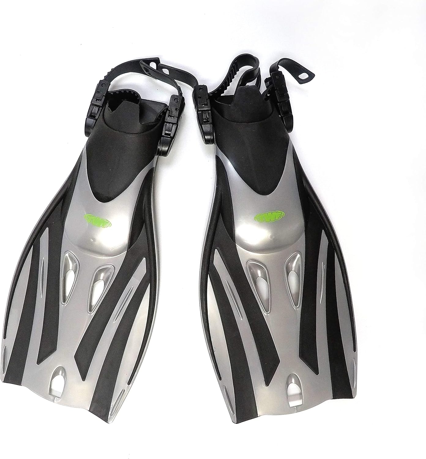 TWF Kid's Adjustable Fins Set, Silver/Green, Small/Medium