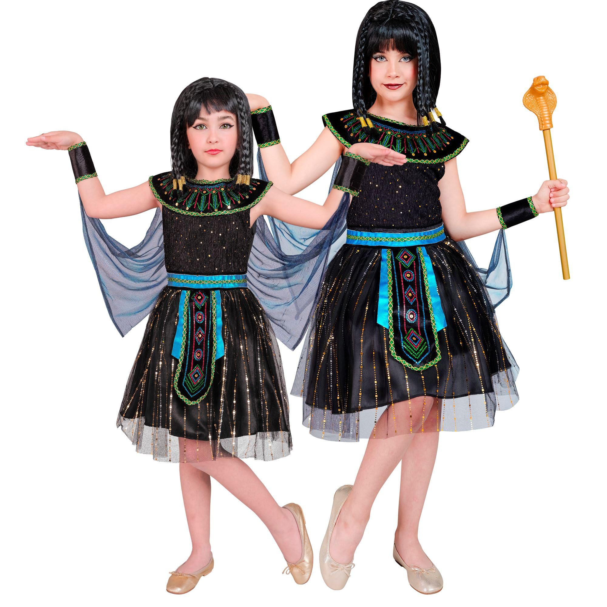 W WIDMANN MILANO Party Fashion - Egyptian Queen Costume for Girls, Ancient Times, History, Carnival, Theme Parties, Size 140 cm / 8-10 Years, Black