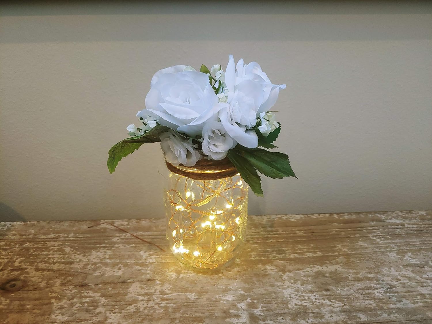 Lighted Floral Mason Jar Centerpiece Night Light Rustic