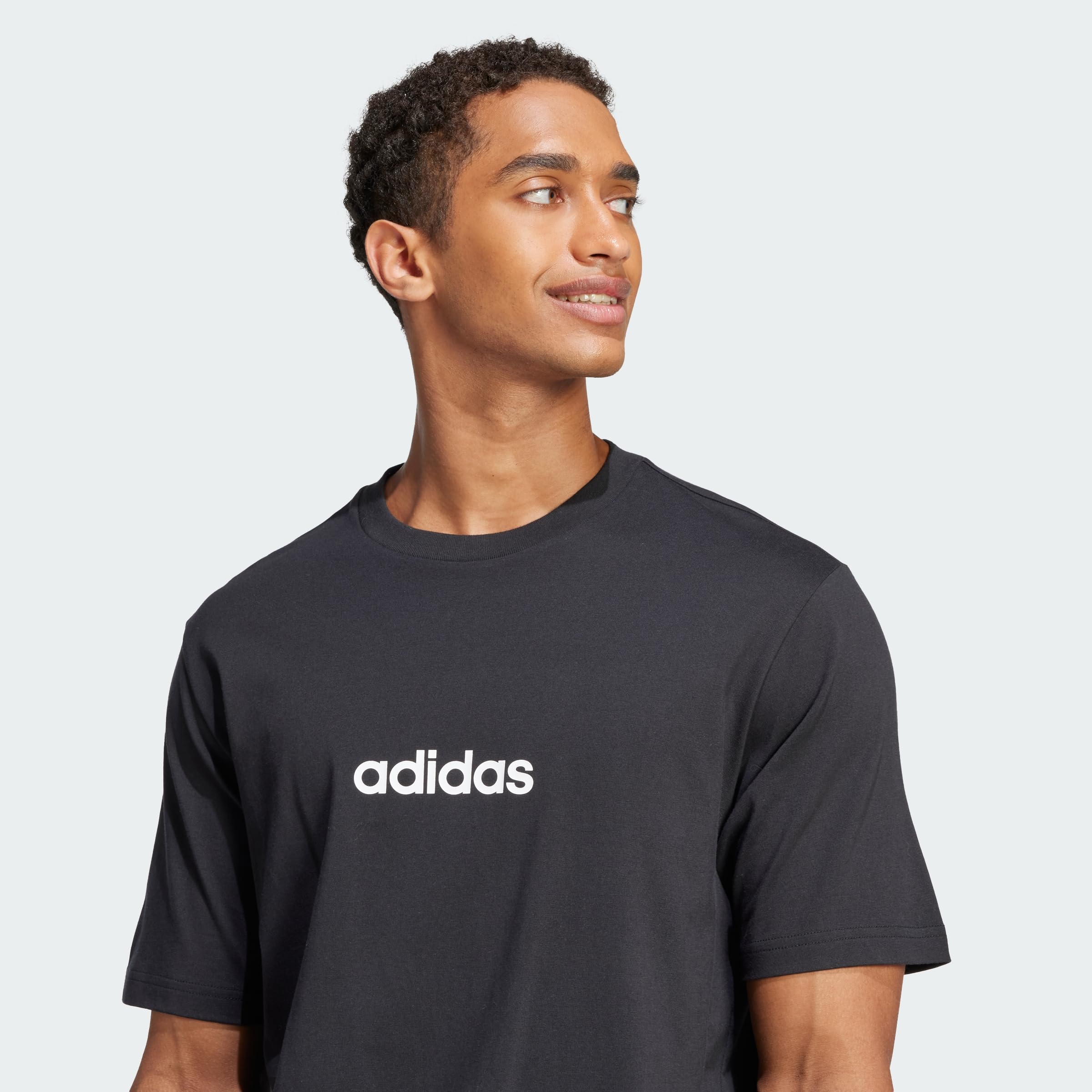adidas Men's Essentials LINEAR Single Jersey Tee, Black/White, L