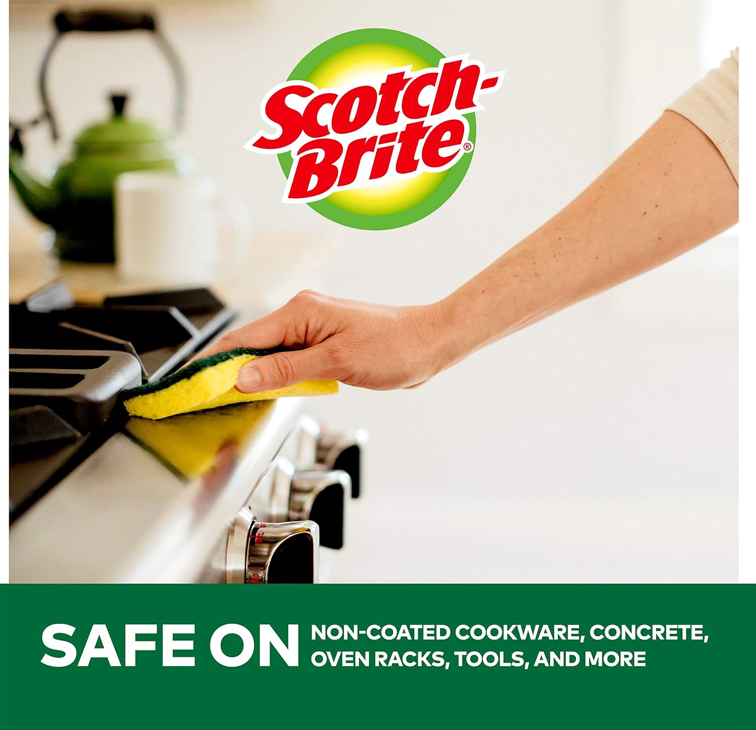 Scotch-Brite Heavy Duty, Recycled Content, Green/Yellow, 9 Scrub Sponges - Image 4