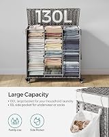 SONGMICS LCB363G01 140L Laundry Basket with Lid 3 Compartments Grey view 6