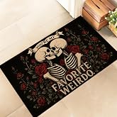 amepay Skeleton Indoor Door Mat, Gothic Skull Doormat 17x29.5 Inch | Romantic Non-Woven Fabric Floor Doormats with Rose, Decor Gifts for Skeleton Lovers Women Men, Porch Entryway Bedroom Rug