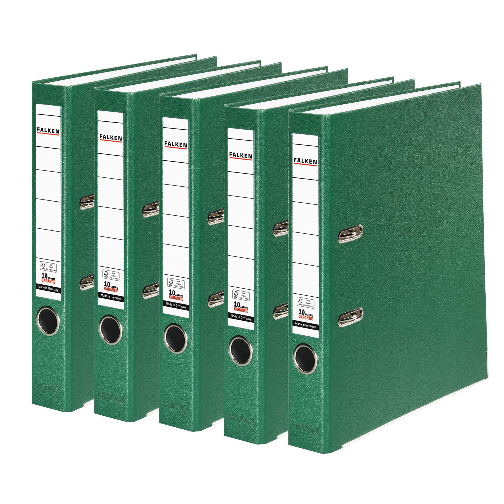 Original Falken 5-pack PP-Color plastic folders. Made in Germany. 5 cm narrow DIN A4 green Vegan ring binder File folder Letter file Office folder Plastic folder Slotted folder