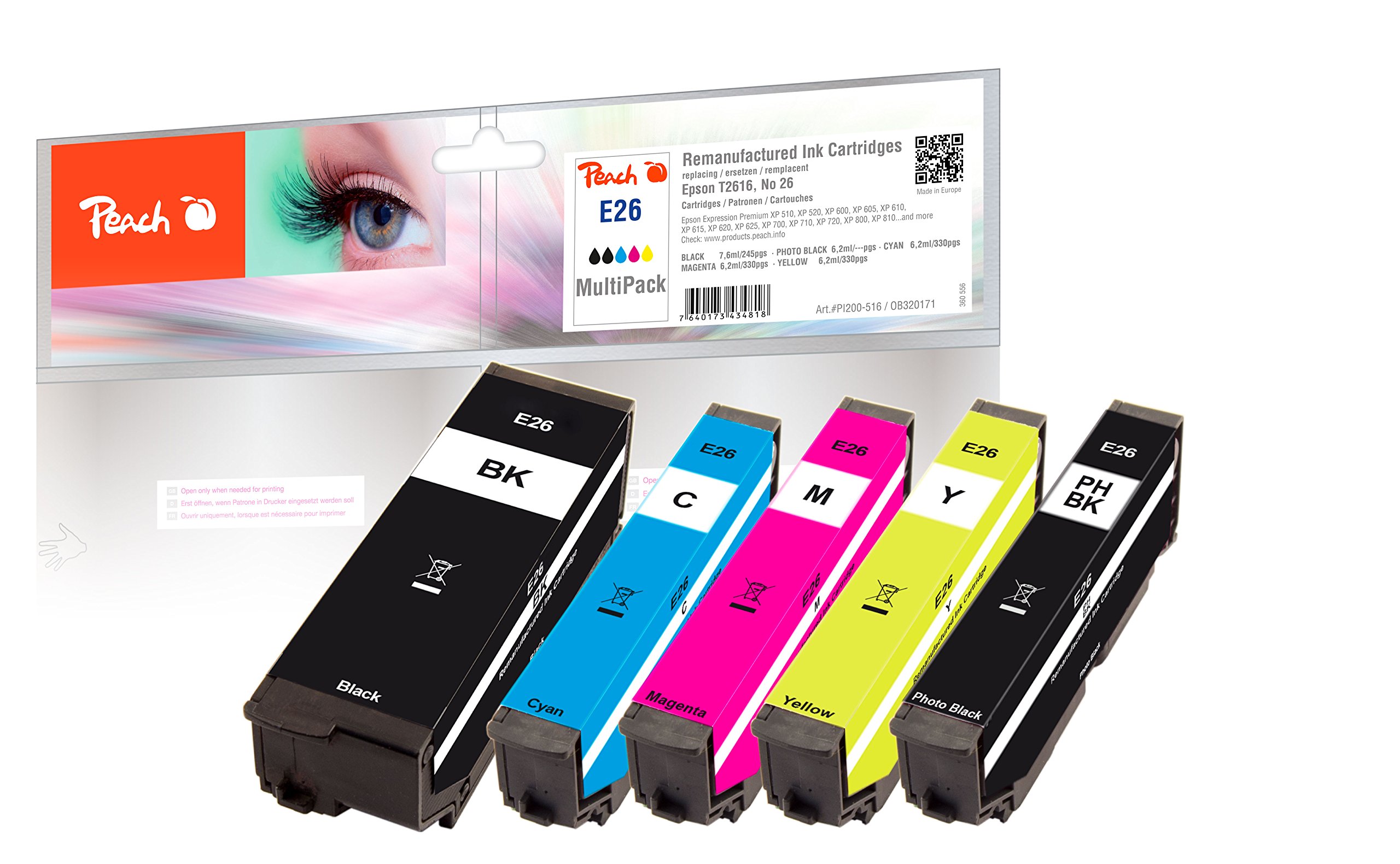 Peach Saving Pack T2616 Ink Cartridges Compatible with Epson No. 26