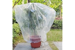 LHongL Plant Covers Freeze Protection Frost,6 mil Transparent Plastics with Drawstring Greenhouse,Plant Shrub Frost Cover Bags for Saplings, Rose Bushes, Baby Trees(Plastic,47" W39 H,2pcs)
