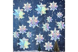 OuMuaMua Christmas Snowflake Decorations, 15pcs Xmas 3D Iridescent Snowflakes 3D Laser Paper Snow Flakes for Christmas Winter Wonderland Snow White Holiday Birthday Home Party Decor, Holographic