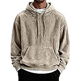 DEPENSL Mens Hoodies Pullover Long Sleeve Casual Corduroy Sweatshirts Drawstring Hooded Shirt with Pockets