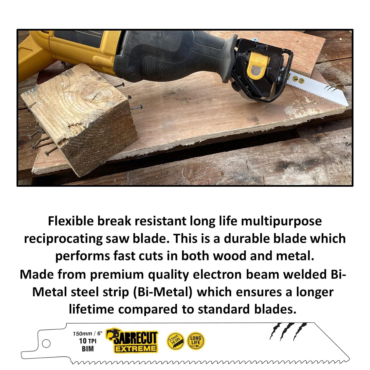 3 x SabreCut SCRS922HF_3 150mm 10 TPI S922HF Fast Wood and Metal Cutting Reciprocating Sabre Saw Blades, Silver - Image 3