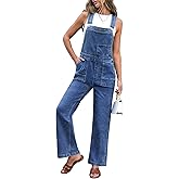 luvamia Jean Overalls for Women Straight Wide Leg Baggy Stretchy Denim Bib Adjustable Strap Casual Jumpsuit Loose Fit