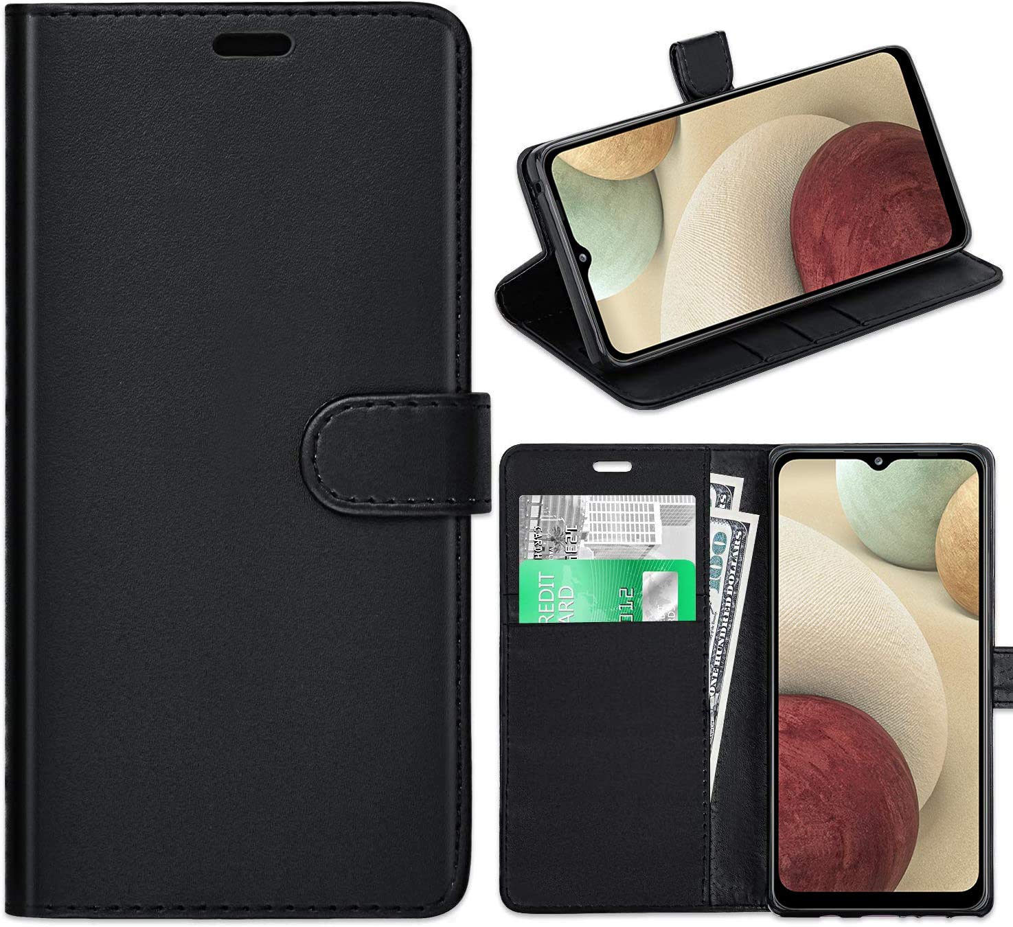 KP TECHNOLOGY Galaxy A12 Case, Samsung Galaxy A12 Leather Book Flip Wallet Cover with Card Slots for Samsung Galaxy A12 (BLACK)