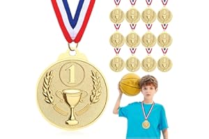 Hianjoo 12 Pcs Gold Medals for Awards, 1st Place Winner Award Medal for Kids Adults Soccer Football Baseball Medals, Metal Award Medals with Neck Ribbons for Sports, Tournaments, Competitions, 2 inch