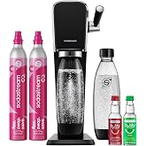 SodaStream ART Sparkling Water Maker, Value Bundle, Soda Maker, Includes 2 Quick Connect 60L CO2 Cylinders, 2 Dishwasher Safe BPA Free Bottles, 2 bubly Flavor Drops, Make your own Pepsi, Black