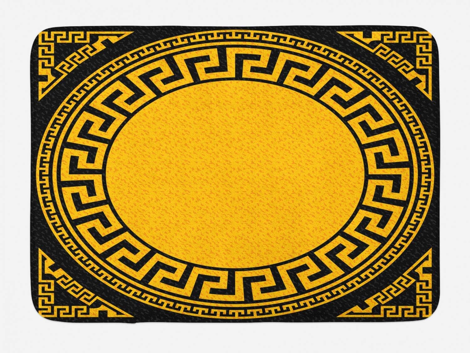 FANCYDAY Greek Key Bath Mat, Sun Inspired Big Circle with Antique Fret and Triangular Ornaments, Plush Bathroom Decor Mat, Charcoal Grey