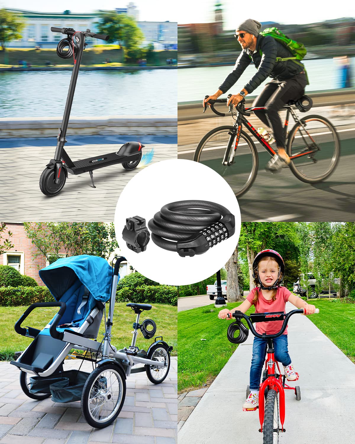 KEYSTP Bike Lock Cable with Combination,High Security 5-Digit Resettable Combination Bicycle Lock Anti-Theft, with Mounting Bracket for Bikes and Scooters
