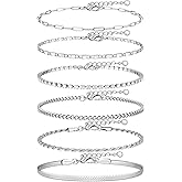Besteel 6PCS Ankle Bracelets for Women Waterproof-14K Gold Plated Anklets for Women Non Tarnish Hypoallergenic Stainless Steel Cuban Link Chain Anklet Set Layered Beach Jewelry Gift Adjustable