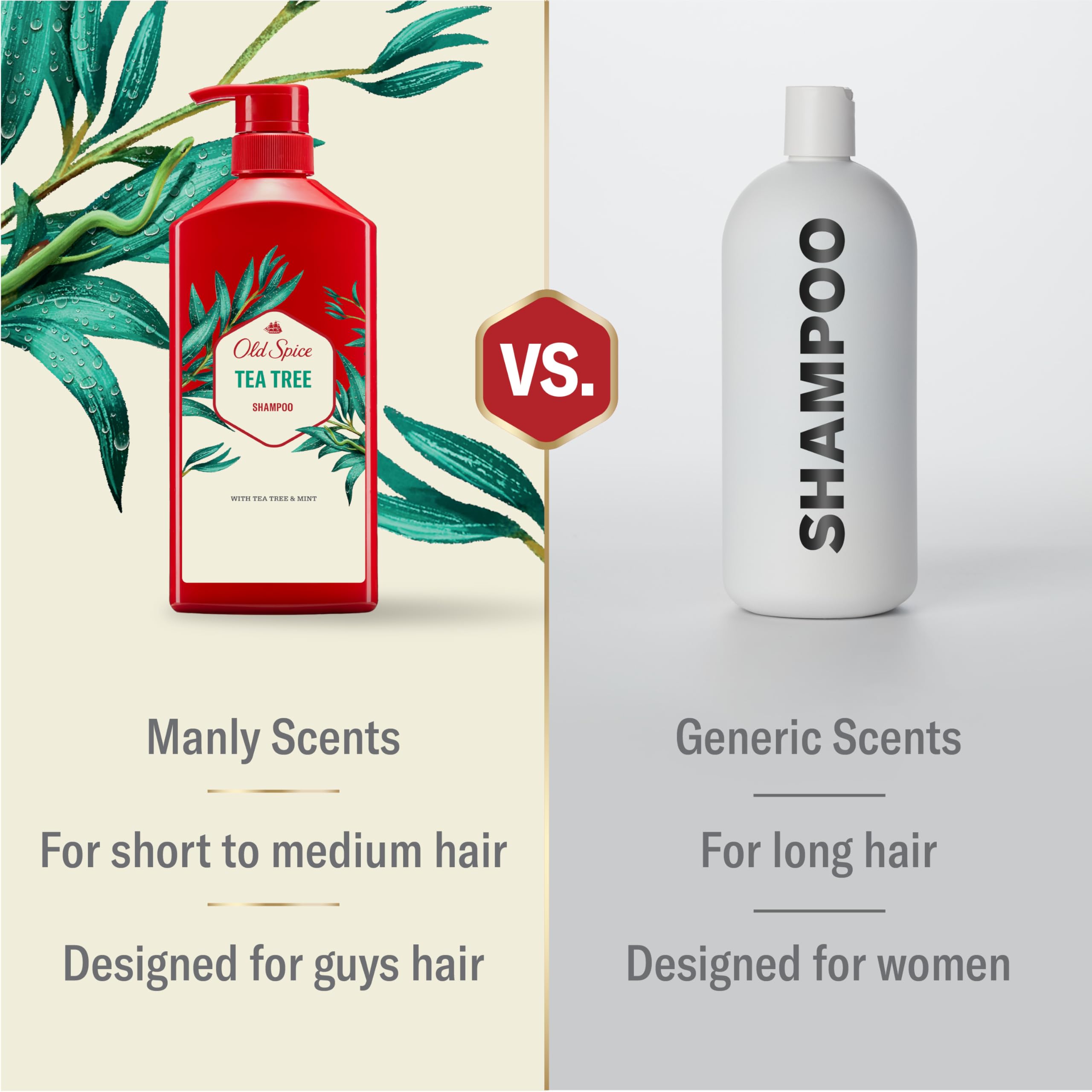 Old Spice Tea Tree Shampoo for Men, Healthier, Fuller, More Moisturized Looking Hair, 21.9 Fl Oz Each, Twin Pack