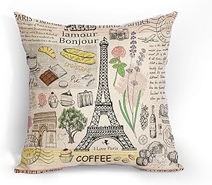 DZGlobal Eiffel Tower Throw Pillows Cover Paris Pillow Case Decoration Home Decor Cushion Case Farmhouse and Sofa Couch Cotton Linen 18