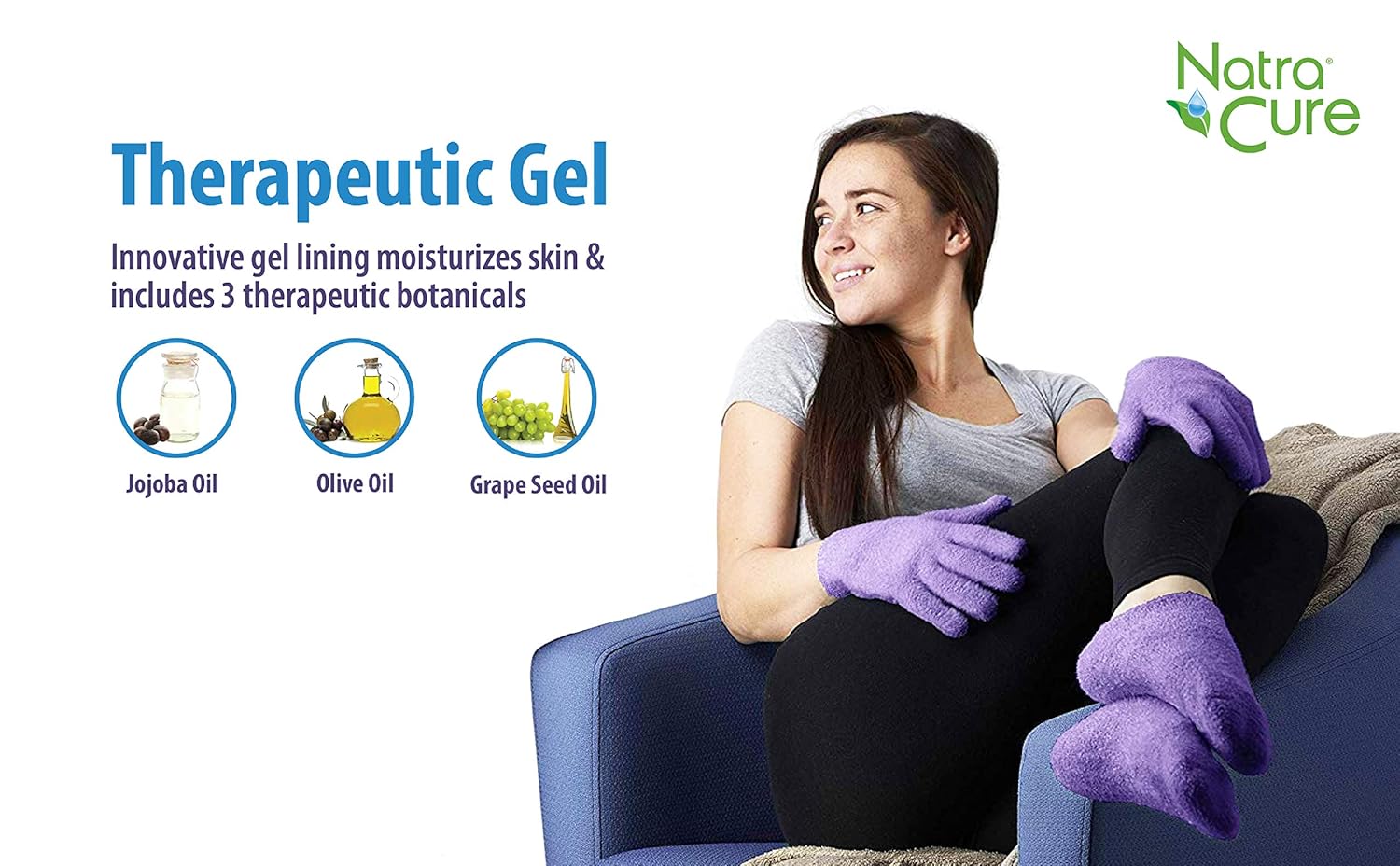 NatraCure Moisturizing Gel Socks - (Helps Dry Feet, Cracked Heels, Dry Heels, Rough Calluses, Cuticles, Dead Skin, Use with your Favorite Lotions, Creams or Spa Pedicure) - Color: Lavender : Beauty