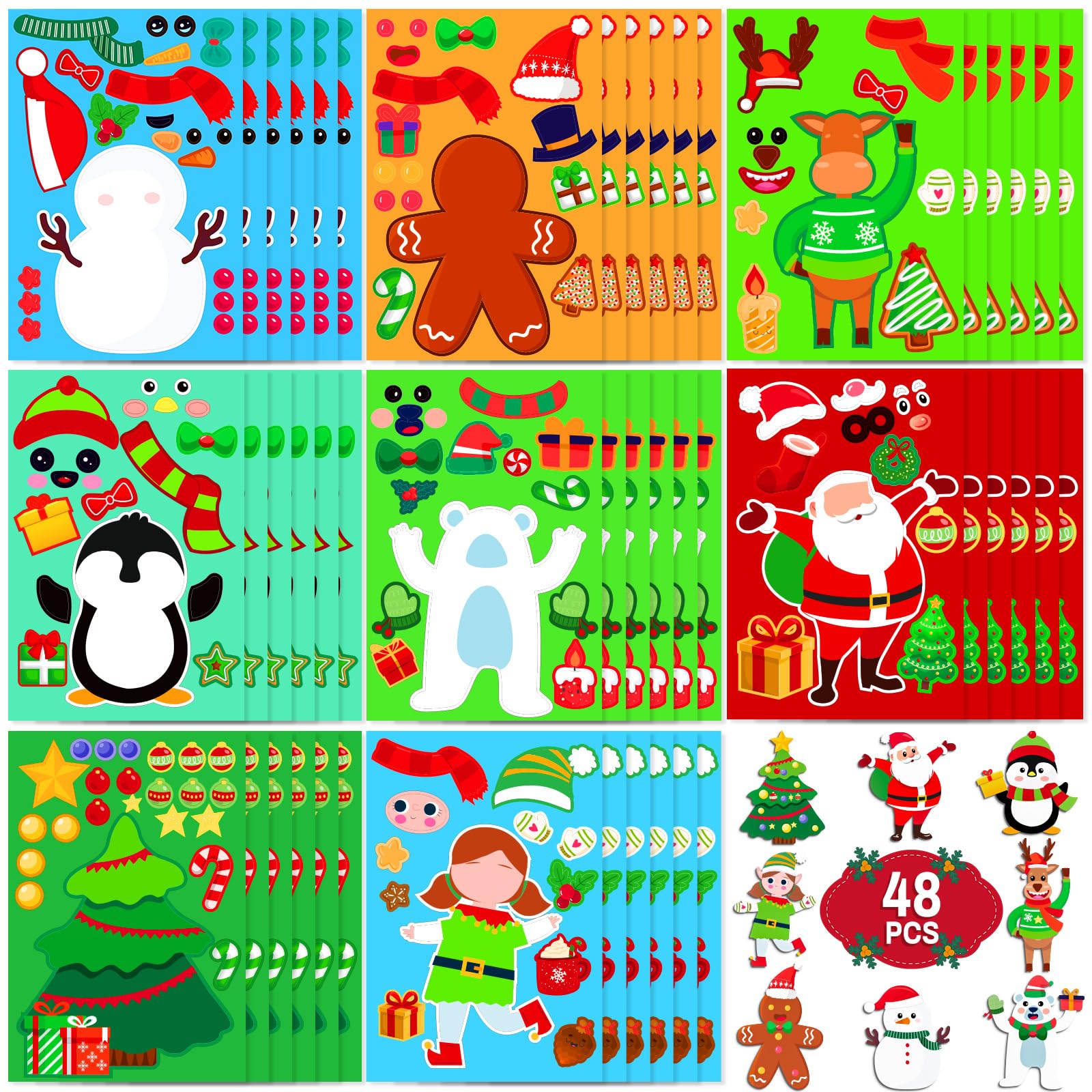 Max Fun 48 Pack Christmas Stickers for Kids Bulk Cute Holiday Stickers ...