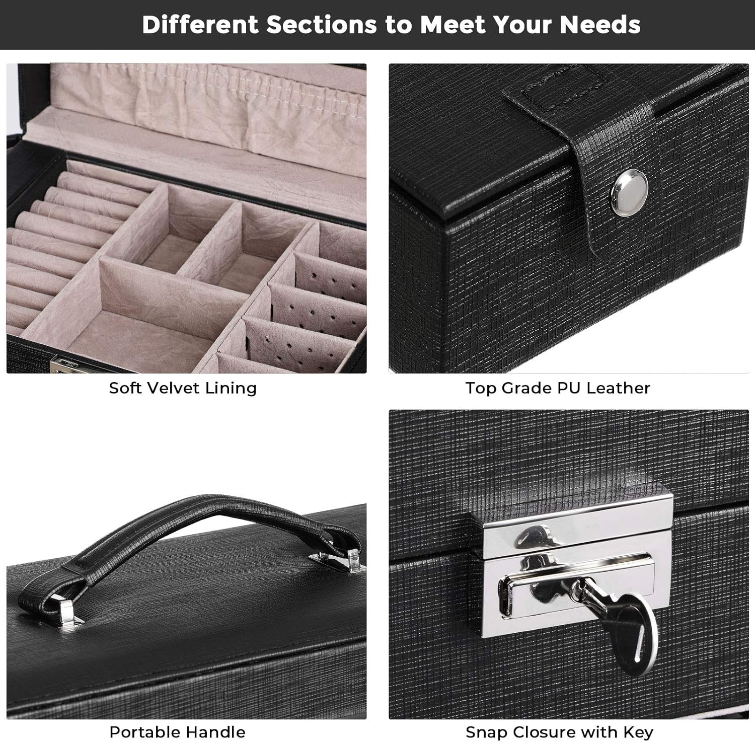 ANWBROAD 6 Tier Huge Jewelry Box Jewelry Organizer Box Display Storage Case Holder with Lock Mirror Girls Jewelry Box for Earrings Rings Necklaces Bracelets Earrings Gift Black Faux Leather UJJB004B: Home & Kitchen