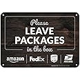 Sigo Signs, Package Delivery Sign, Please Leave Packages in The Box Wood Background, 10x7 Inches, Rust Free .040 Aluminum, Fade Resistant, Indoor/Outdoor Use, Made in USA