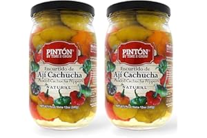 Sweet Pickled Peppers | Aji Cachucha Variety | Non-Spicy & Aromatic | Mild Peppers for Latin Cooking | Essential for Sofrito, Rice, and Stews | PINTON | 12 Oz Jars - Pack of 2