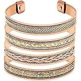 Art Of Creation Pure Copper Set Of 3 Bracelet Cuff Adjustable Kada Bangle for Men and Women Handmade Solid Plain Wrist Band For Unisex