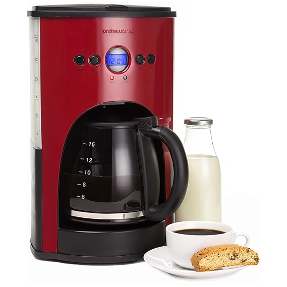 Andrew James 1100W 15 Cup Red Digital Filter Coffee Maker Reusable Mesh