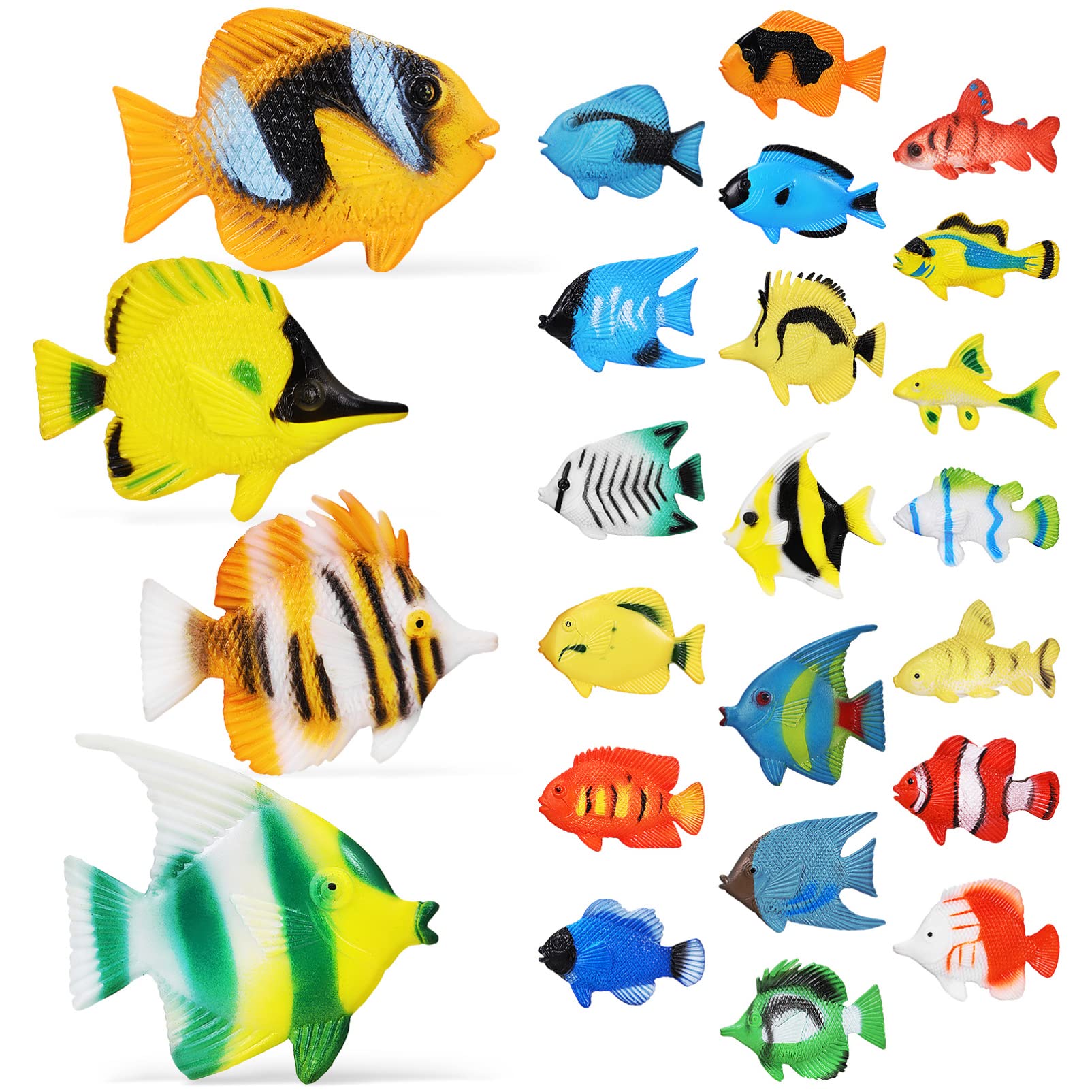 SAFIGLE Tropical Fish Toys Set: 24pcs Ocean Themed Playset | Ideal for Kids' Imaginative Play and Craft Projects | Miniature Plastic Figures | Perfect for Dollhouse, Front Door Decor, and Xmas Wreaths