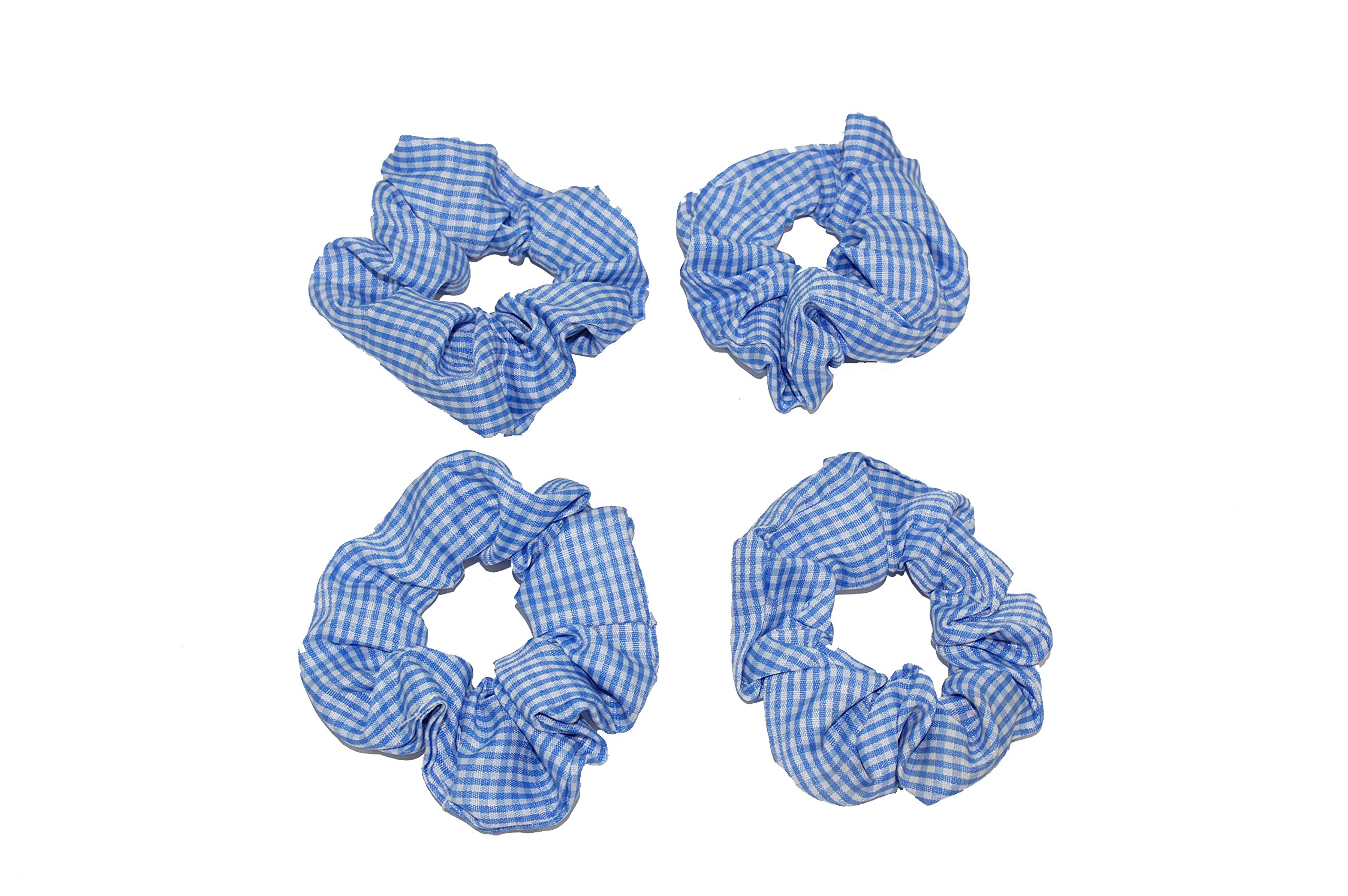 GIZZY® Ladies, Girls Set of 4 Light Blue and White Gingham Elasticated Hair Scrunchies.