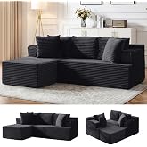 Korser Cloud Modular Sectional Sofa with L-Shaped, Boneless Couches for Living Room, Fluffy Comfy Corduroy Deep Seat with Ottoman, Bedroom, Apartment, No Assembly Required
