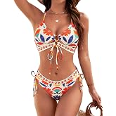Blooming Jelly Womens Two Piece Bikini Sets Cutout Curvy Swimsuit 2026 | String Cheeky Bathing Suit，Mid Rise Swimwear