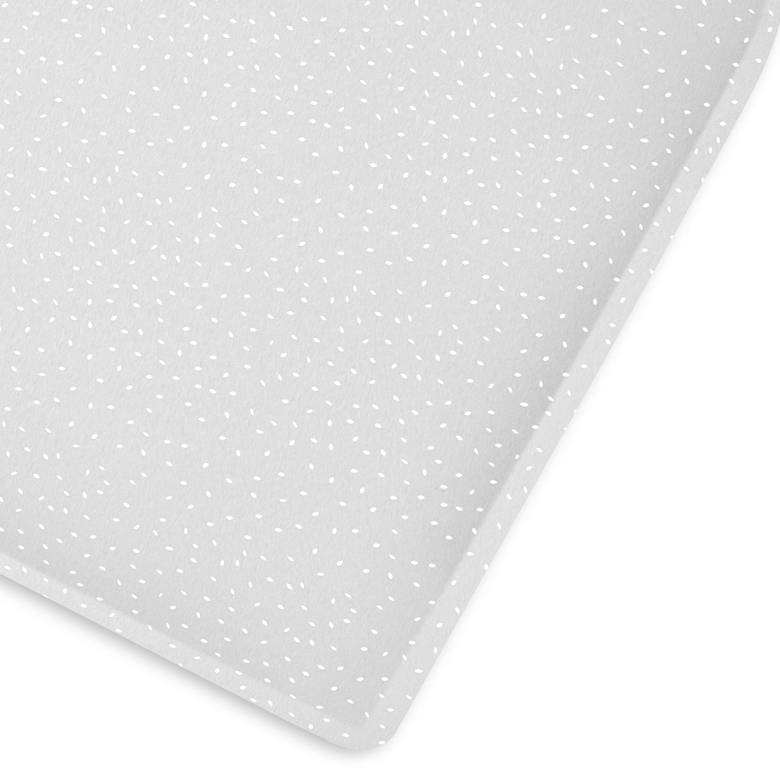 The Little Green Sheep Cot Fitted Sheet, Organic Linen & Cotton Blend Sheet fits Cot Beds 60x120cm to 70x140cm, Dove Grey with White Rice Print