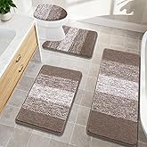Bsmathom Bathroom Rugs Sets 4 Piece with Toilet Lid Cover, Non-Slip Bathroom Rugs and Mats Sets, Absorbent Bath Rugs Microfiber Shaggy Machine Washable Bath Rug Set, Coffee