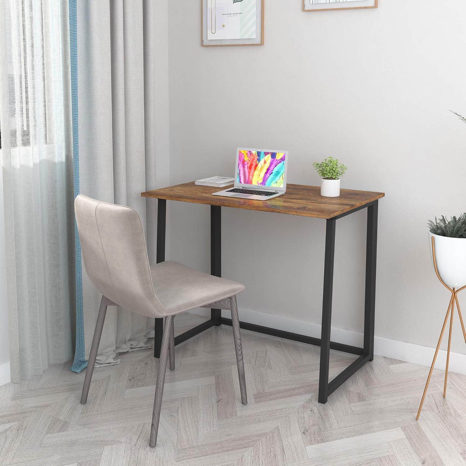 GHQME Folding Desk,Laptop Desk Home Office Desk Study Writing Desk No-Assembly Small Space (Fire Board): Kitchen & Dining