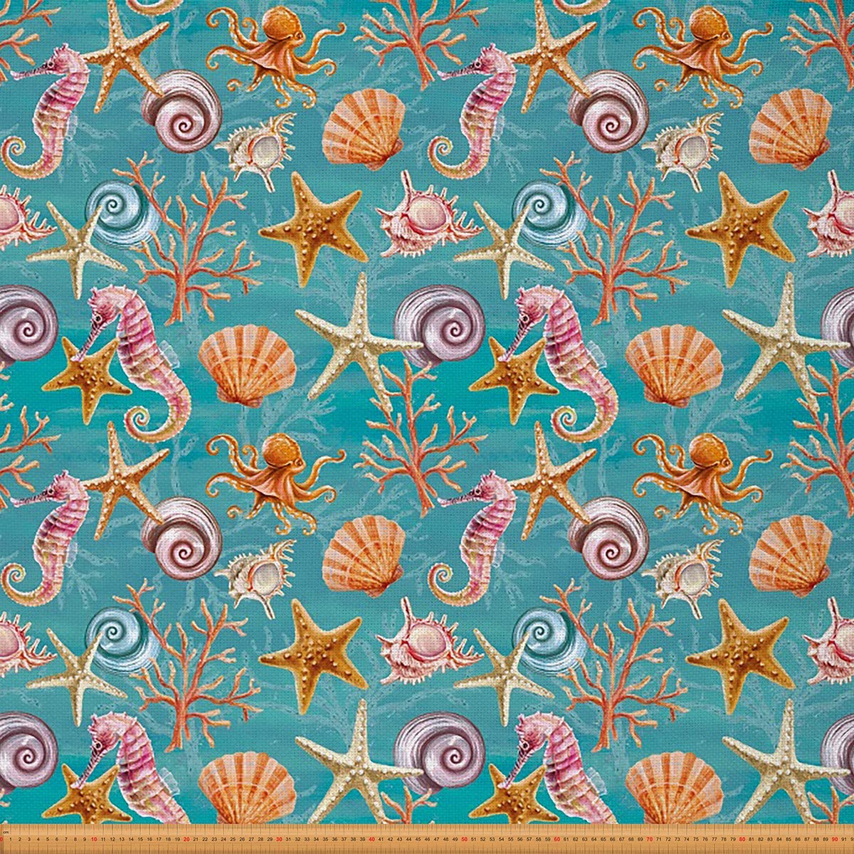 Exotic Nautical Fabric by The Yard Colorful Ocean Sea Creatures Theme Upholstery Fabric for Chairs Hawaii Sea Shell Starfish Seahorse Decorative Waterproof Fabric 2 Yards,(L184*W150cm)