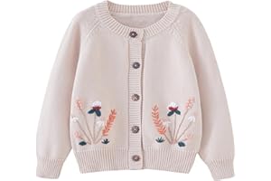 Miccina Baby Toddler Boys Girls Cardigan Sweater Long Sleeve Knit Embroidery Flowers Jacket Outwear Button Tops