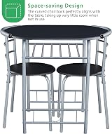 Yaheetech 3 Piece Dining Table & Chairs Set Compact Kitchen Balcony Black view 5