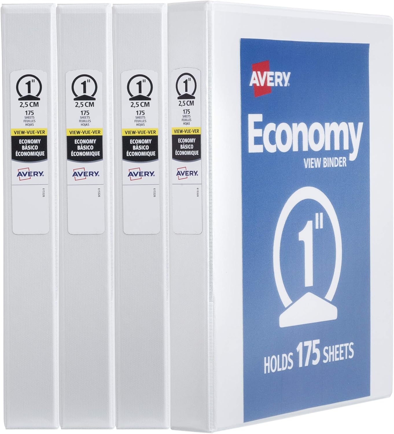 Avery Economy View 3 Ring Binders, Homeschool Supplies, Home Organization, 1" Round Rings, 4 White Binders (05711) : Office Products