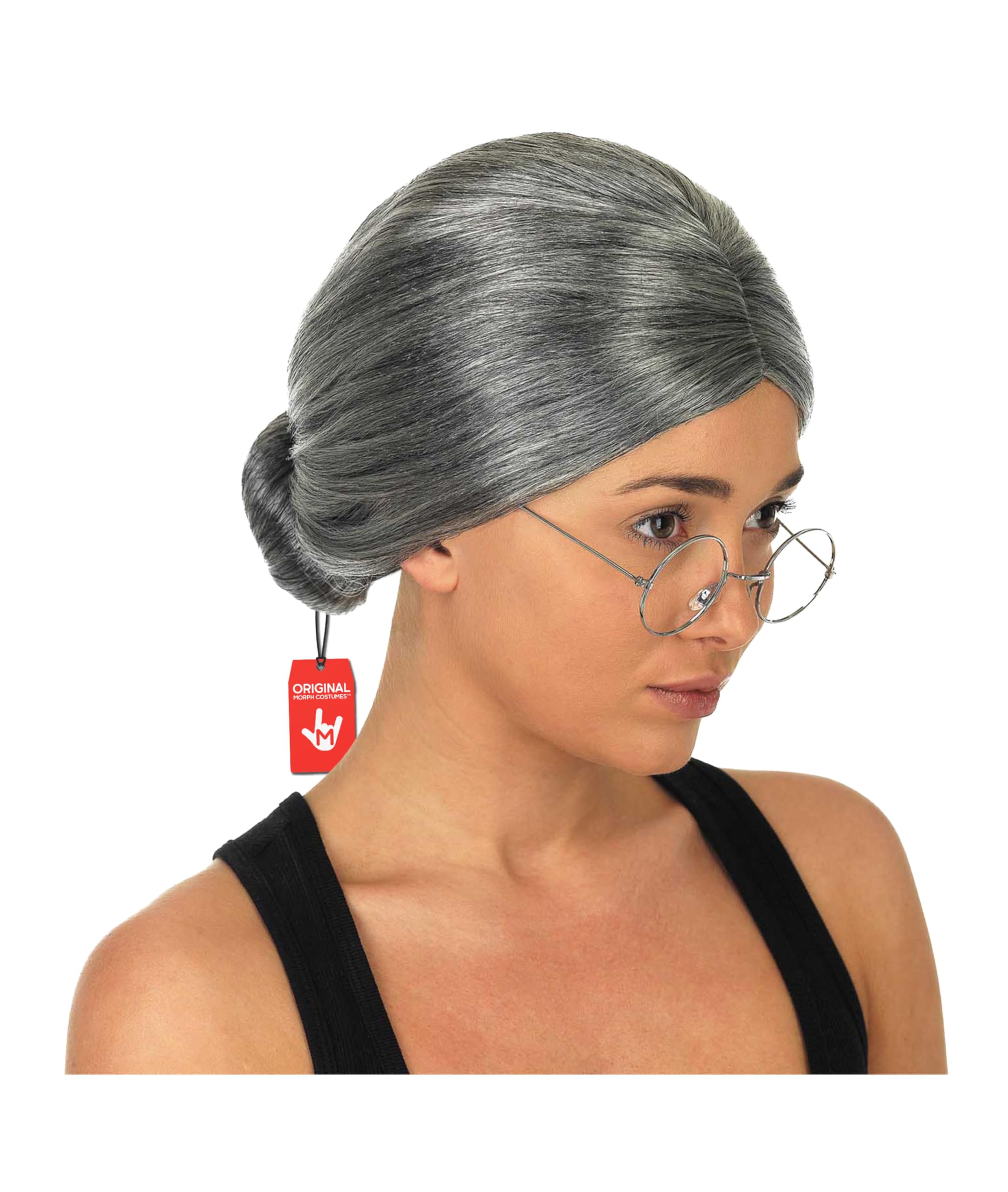 Fun Shack Grey Granny Wig and Glasses, Old Lady Wig with Bun, Grey Granny Wigs for Women, Gran Wig Adult One Size