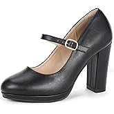 IDIFU IN4 Mary Jane Shoes Closed Toe Heels Platform High Chunky Block Heels Women's Pumps Comfortable Dress Shoes for Women Wedding Bridal Work Fashion Round Toe Pumps Shoes