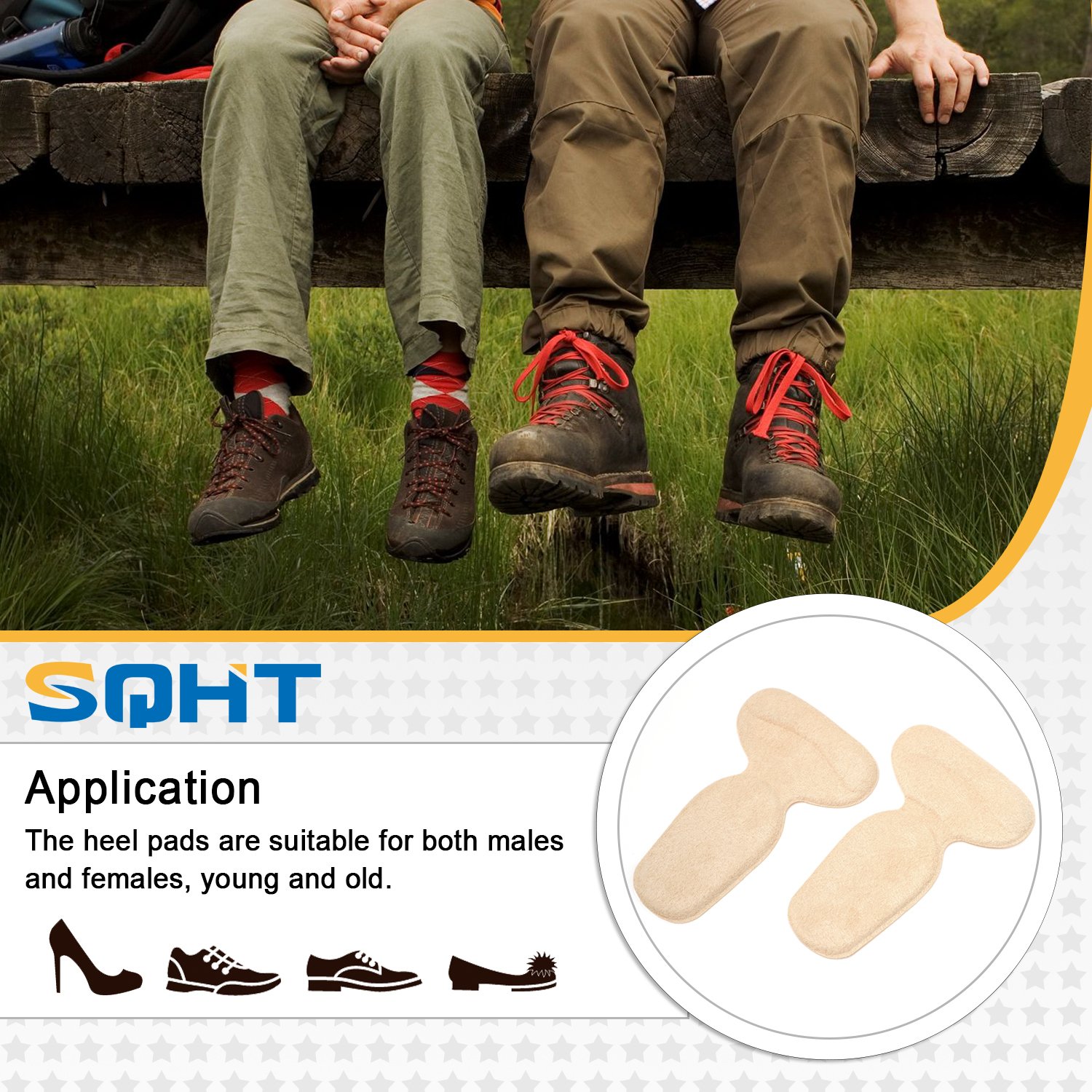 Heel Grip Liners Pads and Ball of Foot Cushion Gel Inserts Back Heel and Forefoot Relieve by SQHT (Beige)