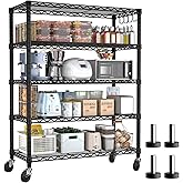 PrimeZone 74''H Wire Shelving 1250lbs 5 Tier Storage Shelves with Wheels NSF Certified Heavy Duty Steel Metal Shelf Adjustable Rolling Rack Kitchen Garage Closet Pantry Laundry 74''HX36''WX14''D