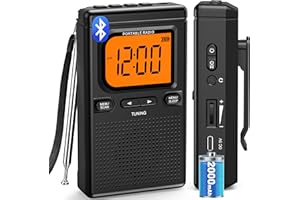 JAZMM 2000mAh Rechargeable AM FM Radio with Bluetooth Portable Transistor Pocket Radio with Best Reception Digital Tuning, Flashlight,LCD Screen,Earphone Jack, Sleep Timer and Alarm Clock for Jogging