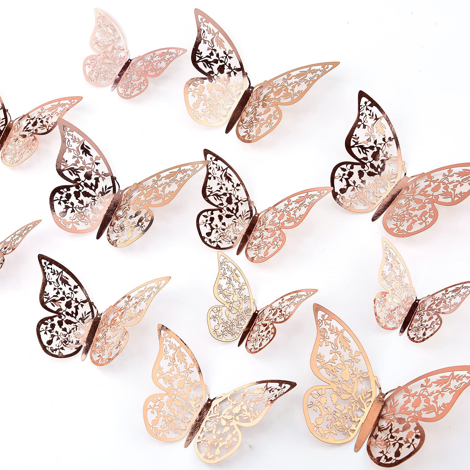 AIEX 48pcs 3D Butterfly Stickers 3 Sizes Wall Decals Room Decoration for Bedroom Party Wedding (Rose Gold)