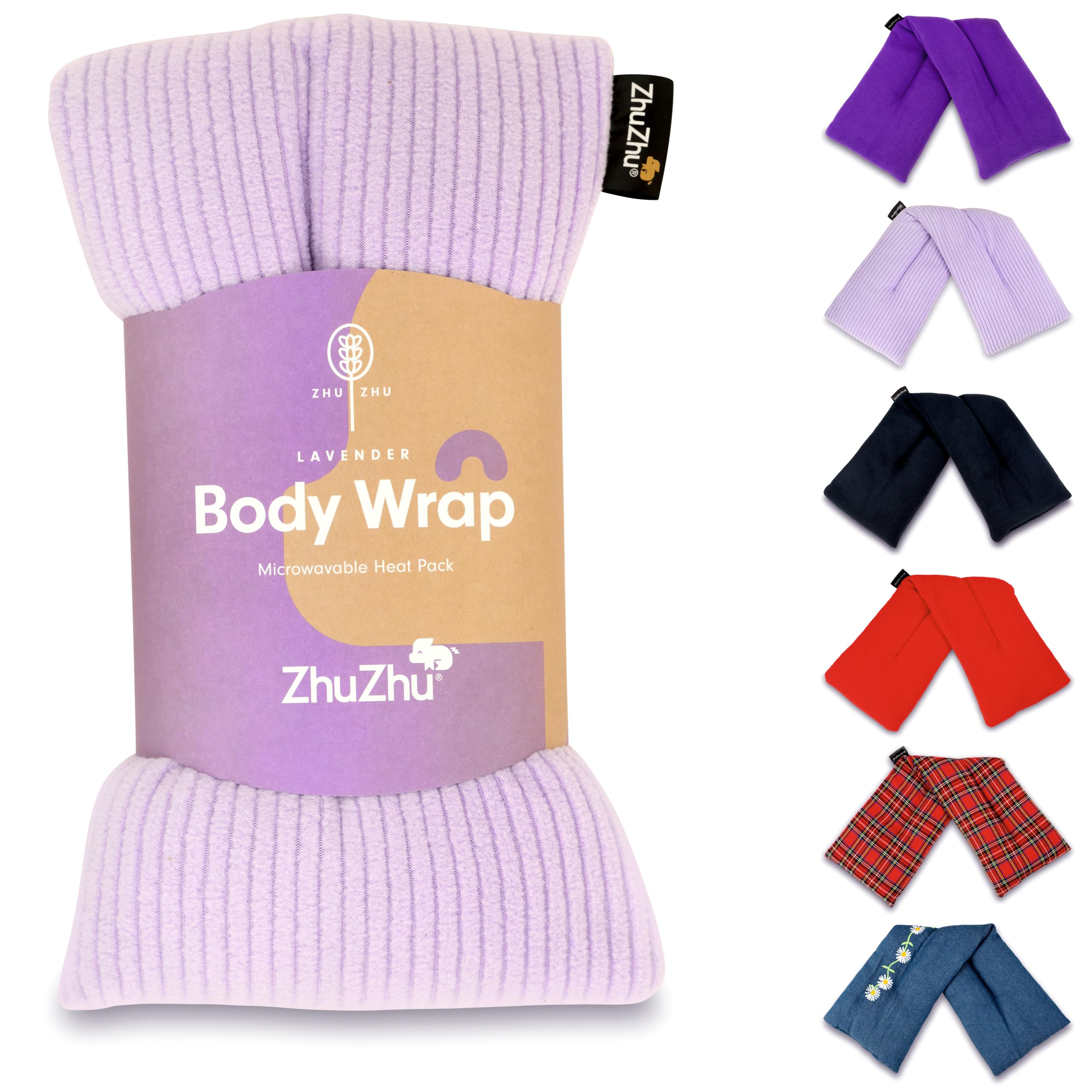 Zhu-Zhu Lavender Body Wrap - Microwavable Wheat Bag - Microwave Heat Pad Soothing Hot Pack - Lilac Fleece