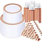 700 Piece Dinnerware Set for Wedding & Party,100 Guest RimPlastic Plates,100 Plastic Silverware,100 Cups,100 Linen Like Napkins (Glod) lkj